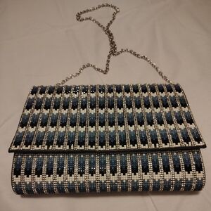 Elegant Blue and Black Beaded Clutch